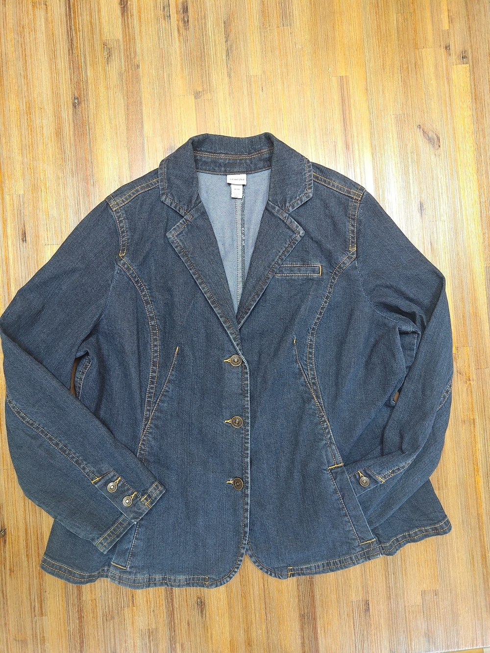 Venezia Denim Blazer Jacket Blue Button Front Tailored Plus Sz 18/20 Stretch
